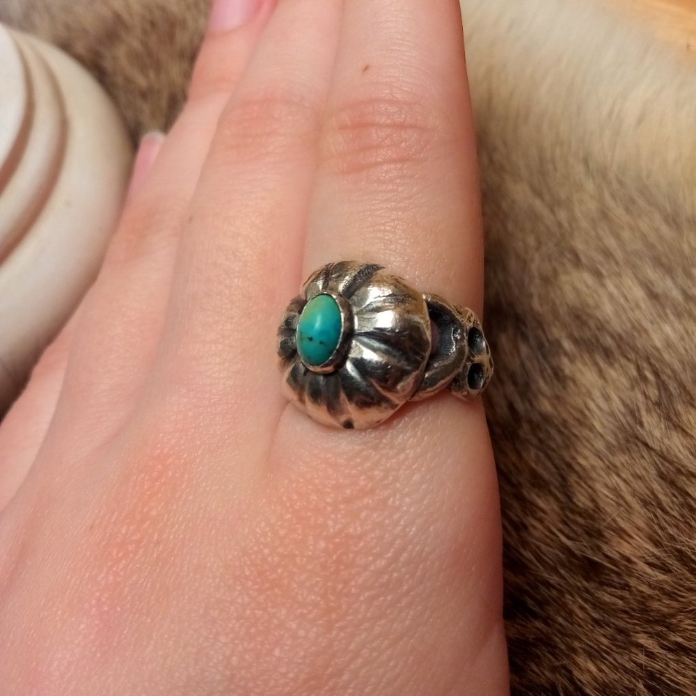 Sterling sandcasted Native American turquoise ring